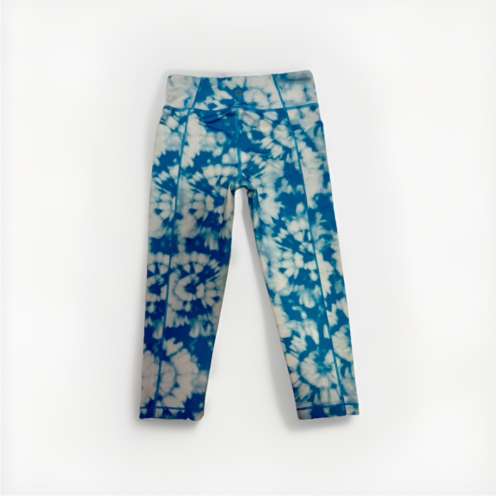 Athleta Girl Blue and White Tie-Dye Capri Leggings Stash Your Treasures High Ris